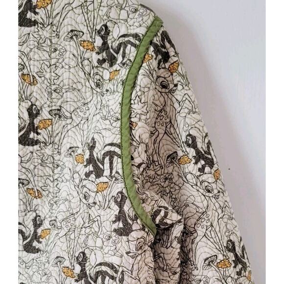 Disney Parks Bambi Flower Quilted Jacket Blazer V-Neck Button Cotton Olive - Picture 9 of 13